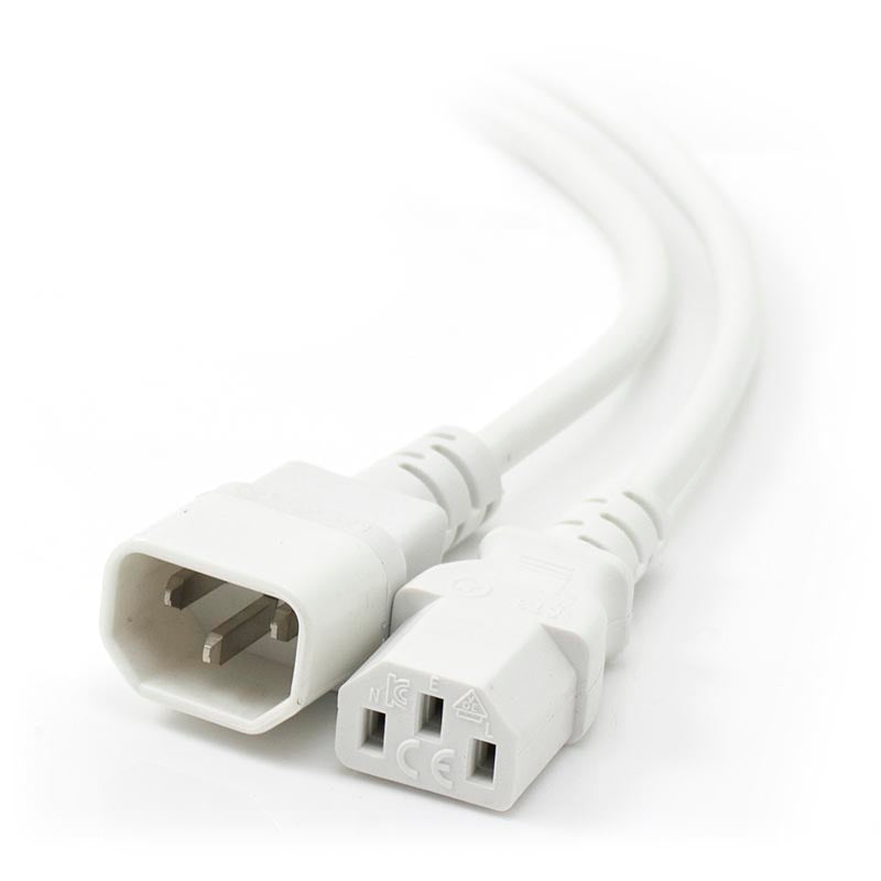 IEC C13 to IEC C14 Computer Power Extension Cord - Male to Female WHITE Cable - 0.5m