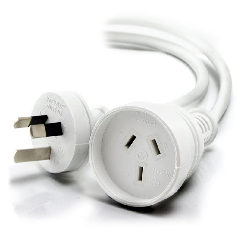 Aus 3 Pin Mains Power Extension Cable WHITE - Male to Female - 5m