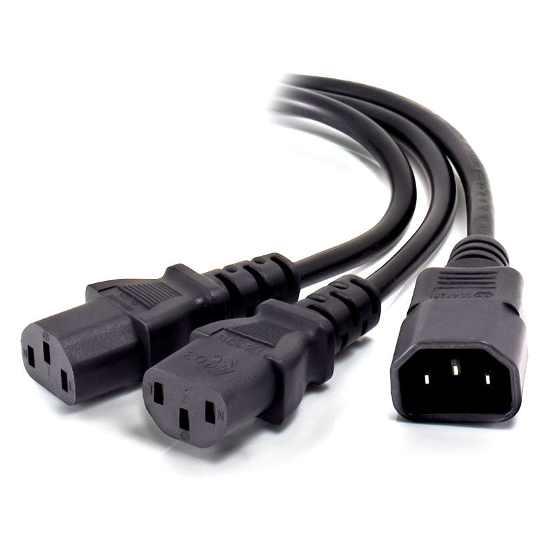 IEC C14 Plug to 2 X IEC C13 Y Splitter Cable - Male to 2 X Female Cable - 2m